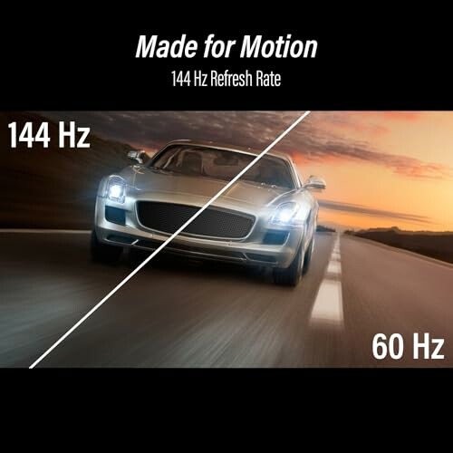 Motion comparison of car with 144 Hz and 60 Hz refresh rates.