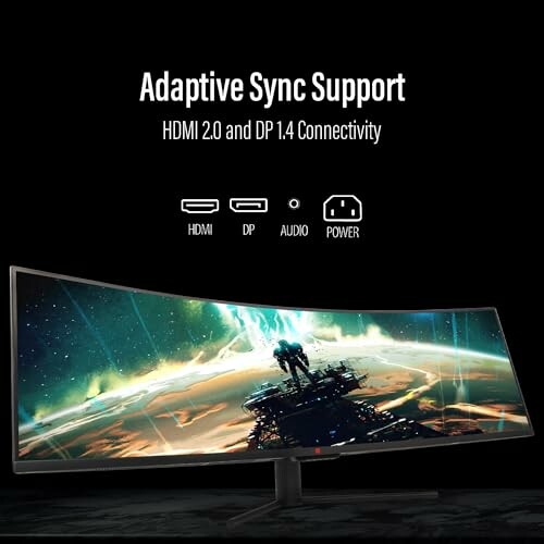 Curved monitor with adaptive sync support, HDMI and DP connectivity.