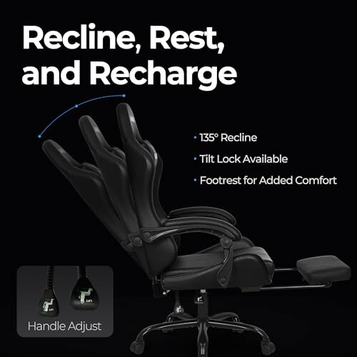 Ergonomic office chair with 135-degree recline, tilt lock, and footrest