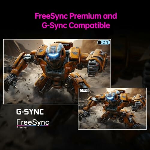 Comparison of FreeSync Premium and G-Sync with robot images