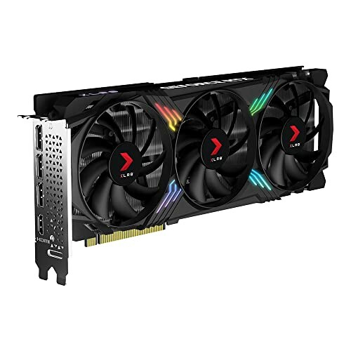 Gaming graphics card with three fans and RGB lighting