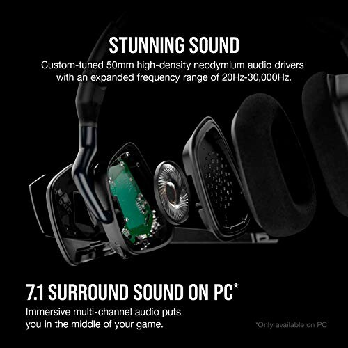 Gaming headset with custom-tuned 50mm neodymium audio drivers.