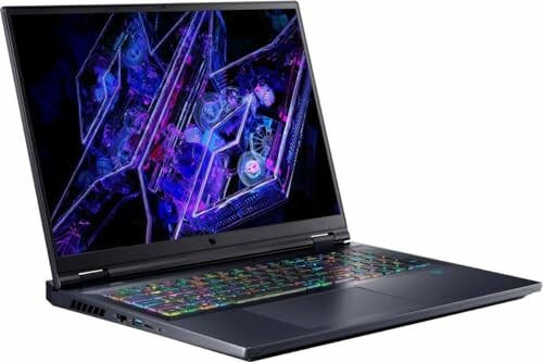 Sleek gaming laptop with a colorful keyboard and futuristic display