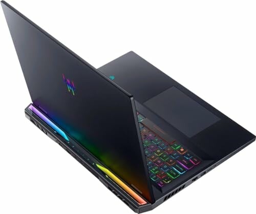 Angled view of a gaming laptop with RGB keyboard and lighting