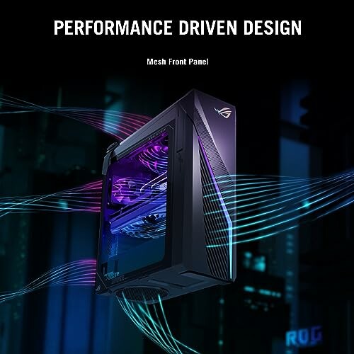 Gaming PC case with mesh front panel and RGB lighting