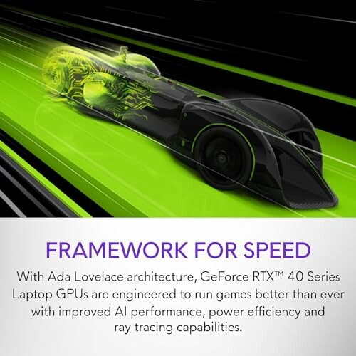 GeForce RTX 40 Series Laptop GPUs with Ada Lovelace architecture, showcasing speed and performance.