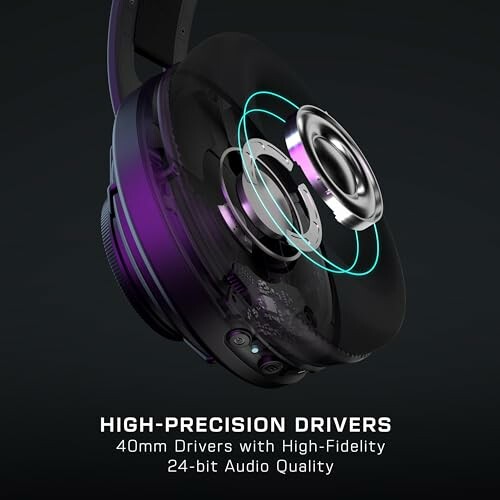 Headphone with high-precision 40mm drivers and 24-bit audio quality.