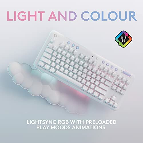 White RGB gaming keyboard with lighting effects.