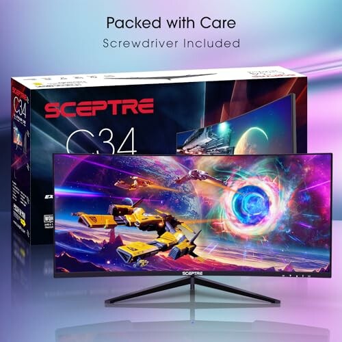 Sceptre C34 monitor with packaging, screwdriver included.